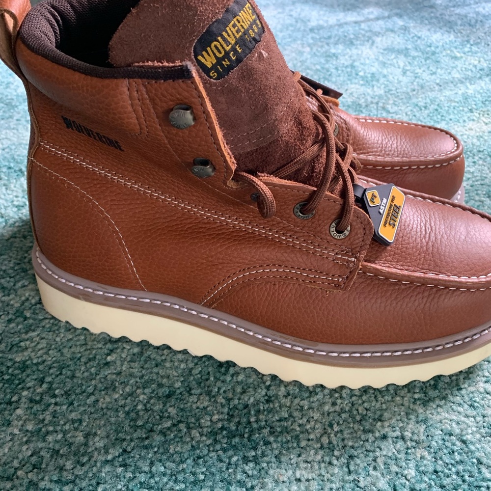 Wolverine, steel toe, work wedge boots, moc toe